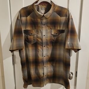 KUHL Konquer Short Sleeve Snap-Button Shirt Brown & Mojave Gold - Size XXL